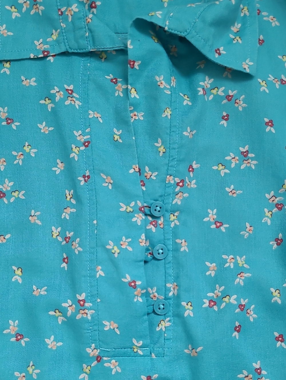 Talbots Turquoise Floral Pop-over Blouse Size SP - Picture 3 of 6